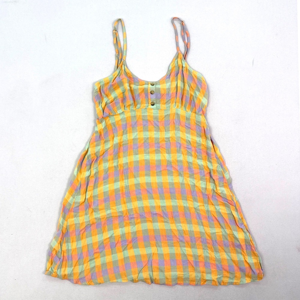 Billabong Womens Multi Color Gingham Plaid Empire Waist Mini Sun Dress Small